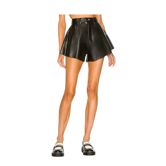 Blankly NYC Womens Black Faux Leather Flare Shorts In Stunner Move Size 24 - Picture 1 of 12
